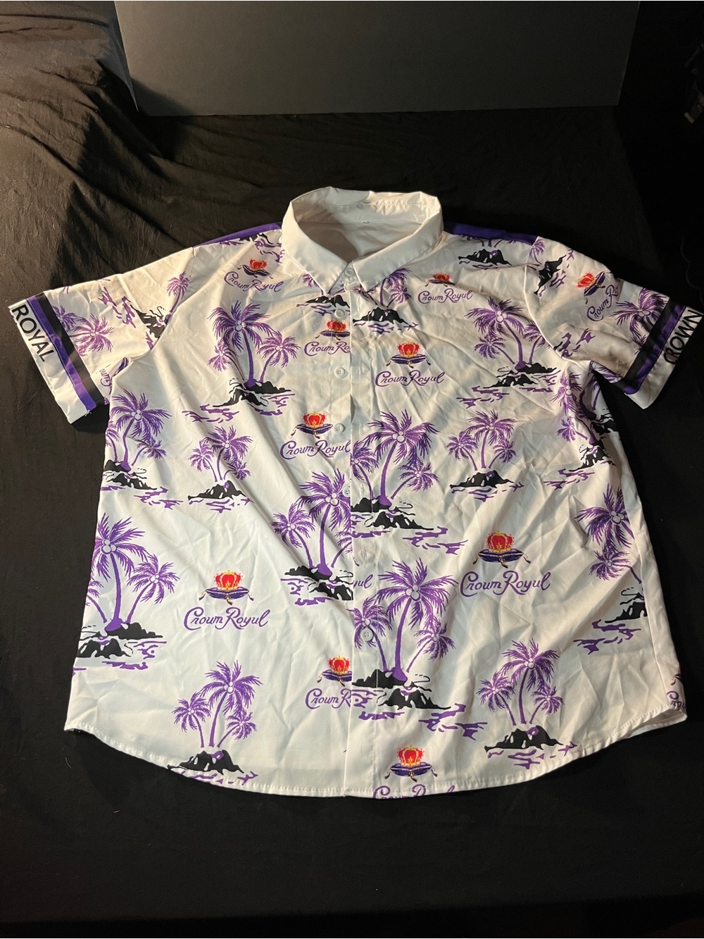 Men's White & Purple Palm Print Short-Sleeve Crown Royal Shirt